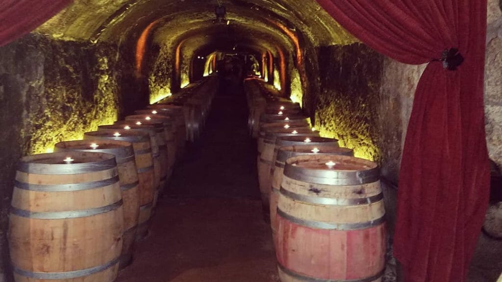 wine barrels in a cellar in Napa Valley